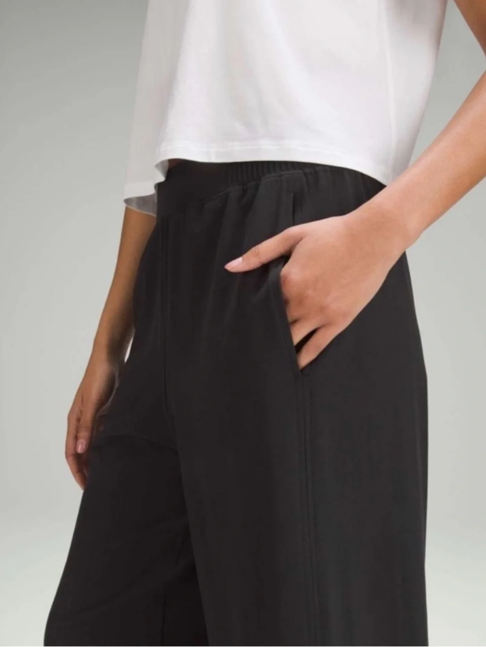 Lululemon Black Stretch Woven Wide Leg High Rise Cropped Pants Size Large - Picture 4 of 13